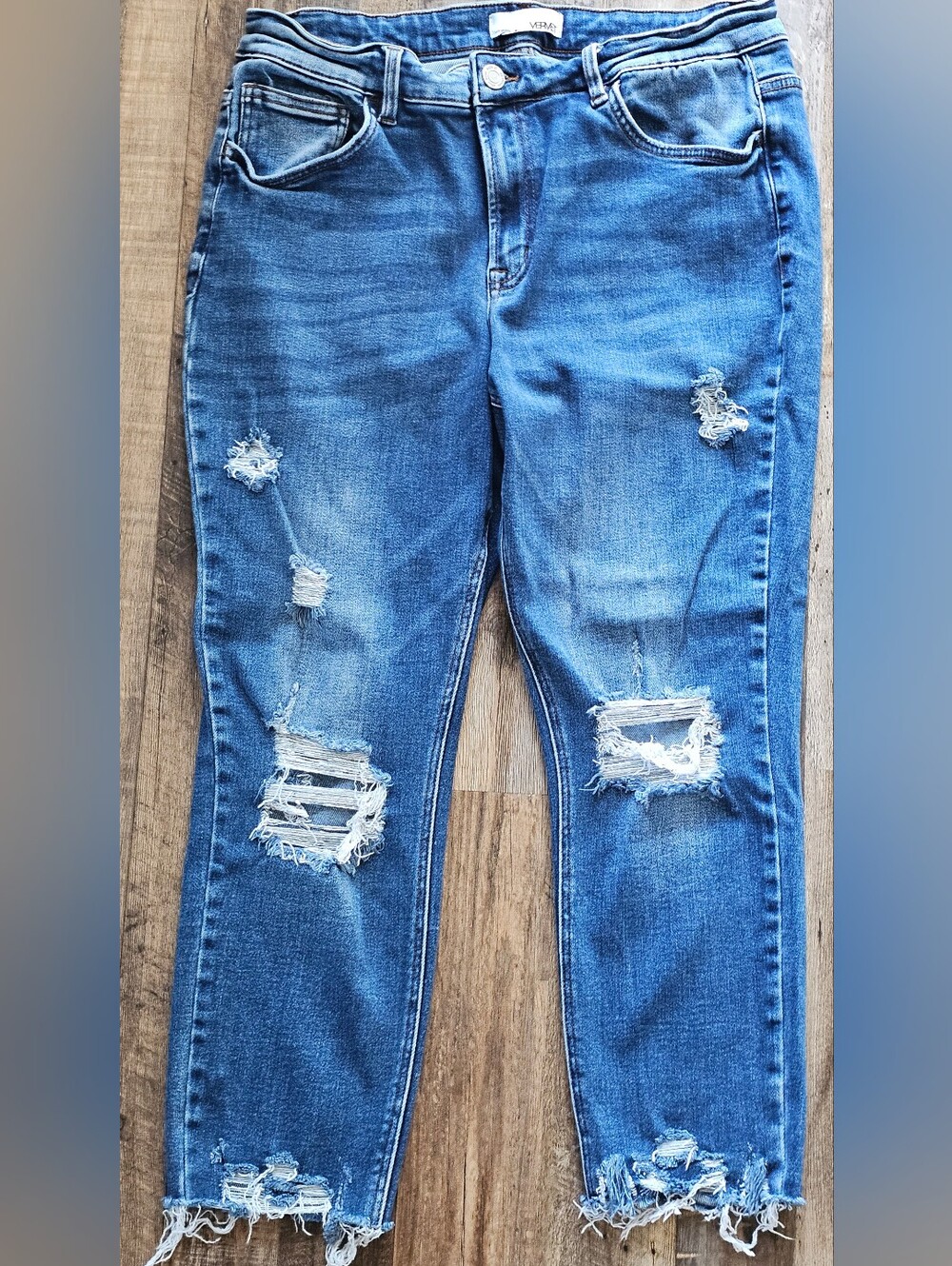 VERVET BY FLYING MONKEY Medium Blue Ripped Skinny Jeans